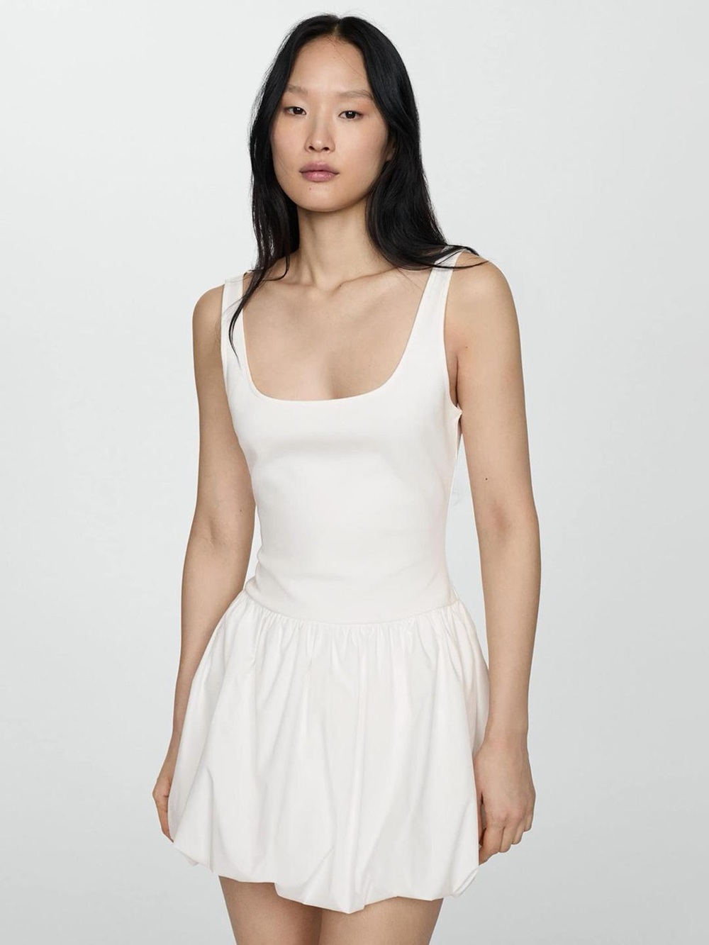 Mango White Sleeveless Scoop Neck Puff Mini Dress Size S